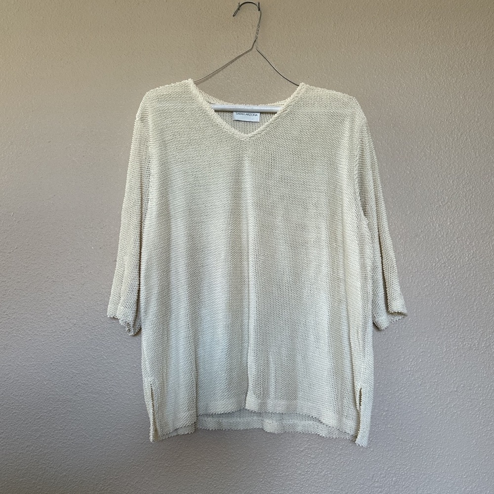 Vintage semi sheer vneck tunic sweater - loose knit M